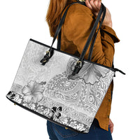 Hawaii Hibiscus With White Polynesian Pattern Leather Tote Bag