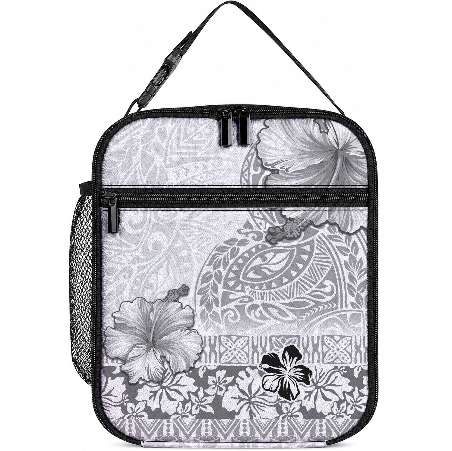 Hawaii Hibiscus With White Polynesian Pattern Lunch Bag LT05 10.2 × 8.3 × 4.3 inch White - Polynesian Pride