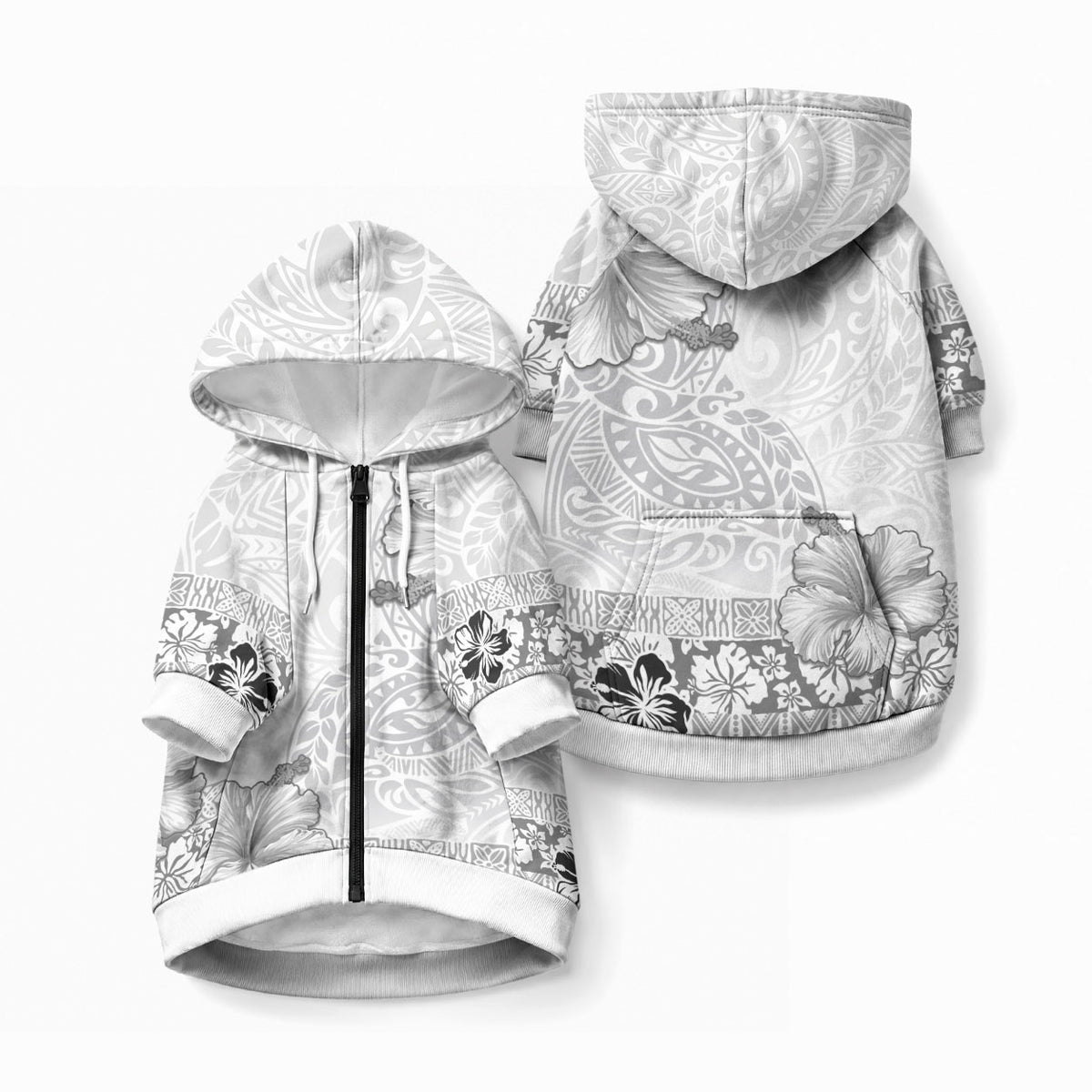 Hawaii Hibiscus With White Polynesian Pattern Pet Hoodie LT05 Zip-up White - Polynesian Pride