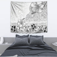Hawaii Hibiscus With White Polynesian Pattern Tapestry
