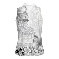 Hawaii Hibiscus With White Polynesian Pattern Women Sleeveless Polo Shirt