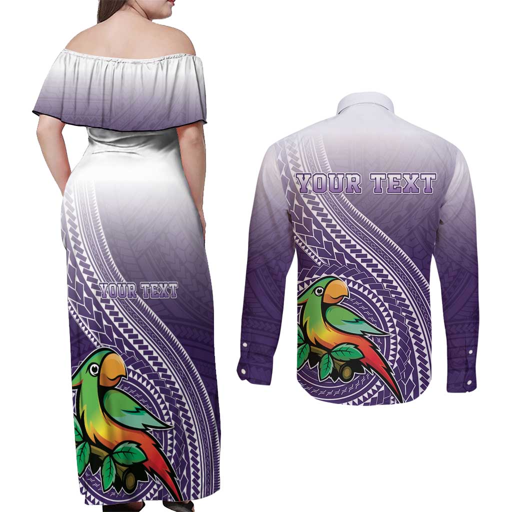 Personalized Manua High School Couples Matching Off Shoulder Maxi Dress and Long Sleeve Button Shirt Polynesian Tribal Pattern