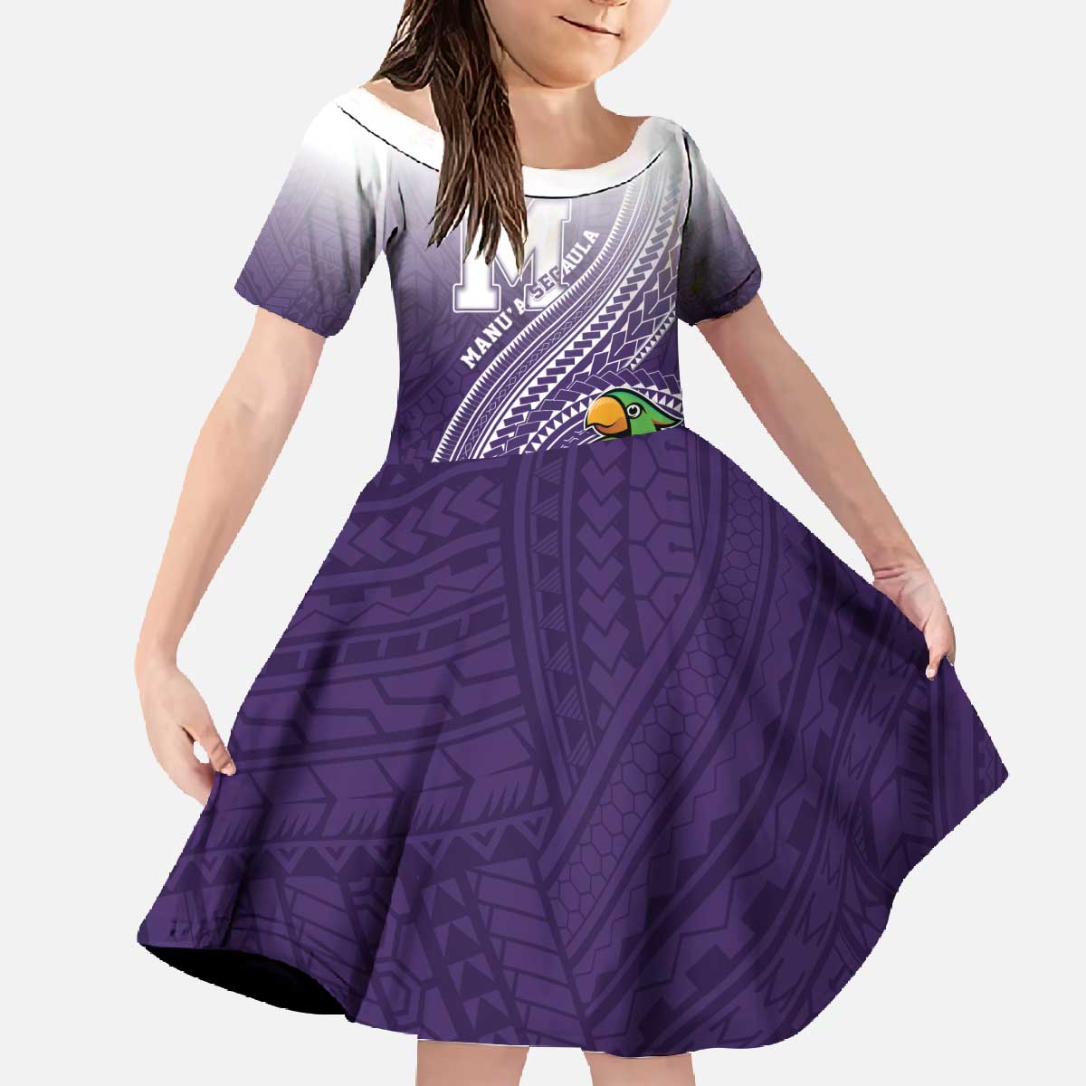 Personalized Manua High School Family Matching Off The Shoulder Long Sleeve Dress and Hawaiian Shirt Polynesian Tribal Pattern