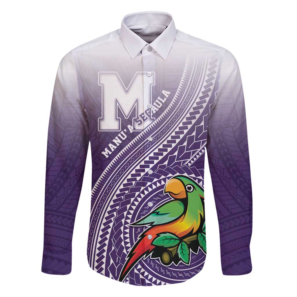 Personalized Manua High School Family Matching Tank Maxi Dress and Hawaiian Shirt Polynesian Tribal Pattern LT05 Dad's Shirt - Long Sleeve Purple - Polynesian Pride