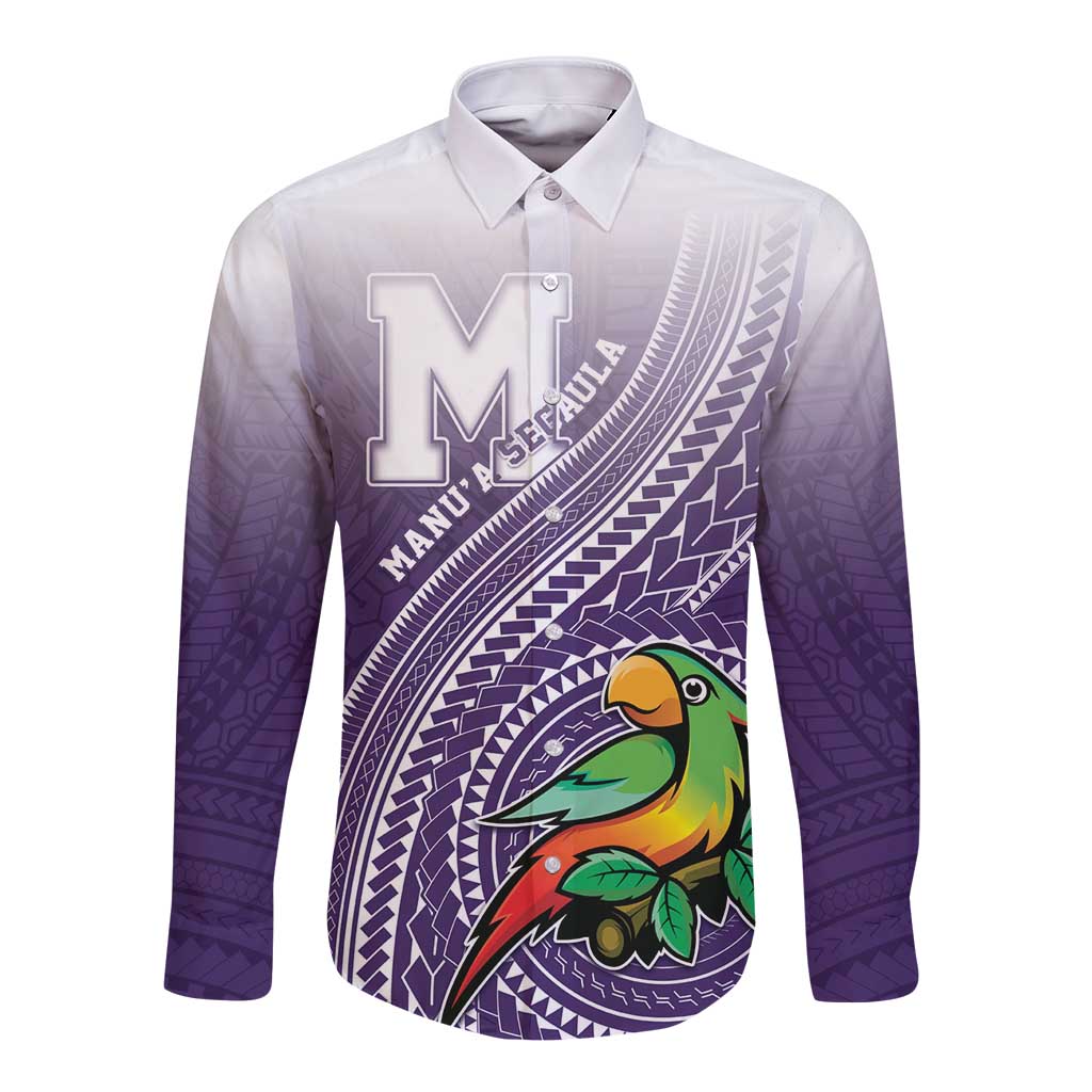 Personalized Manua High School Long Sleeve Button Shirt Polynesian Tribal Pattern