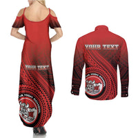 Personalized Fagaitua High School Couples Matching Summer Maxi Dress and Long Sleeve Button Shirt Polynesian Tribal Pattern