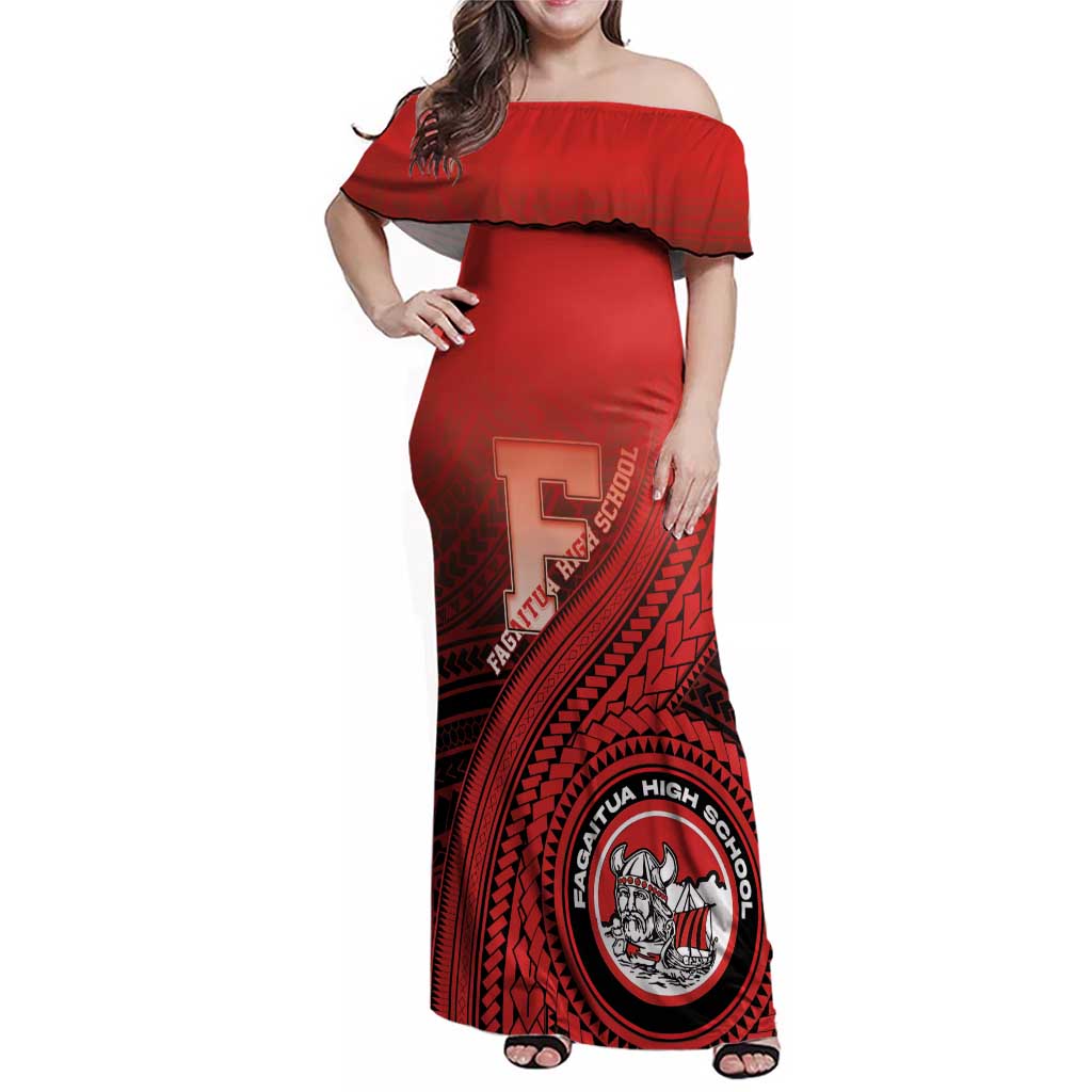 Personalized Fagaitua High School Family Matching Off Shoulder Maxi Dress and Hawaiian Shirt Polynesian Tribal Pattern