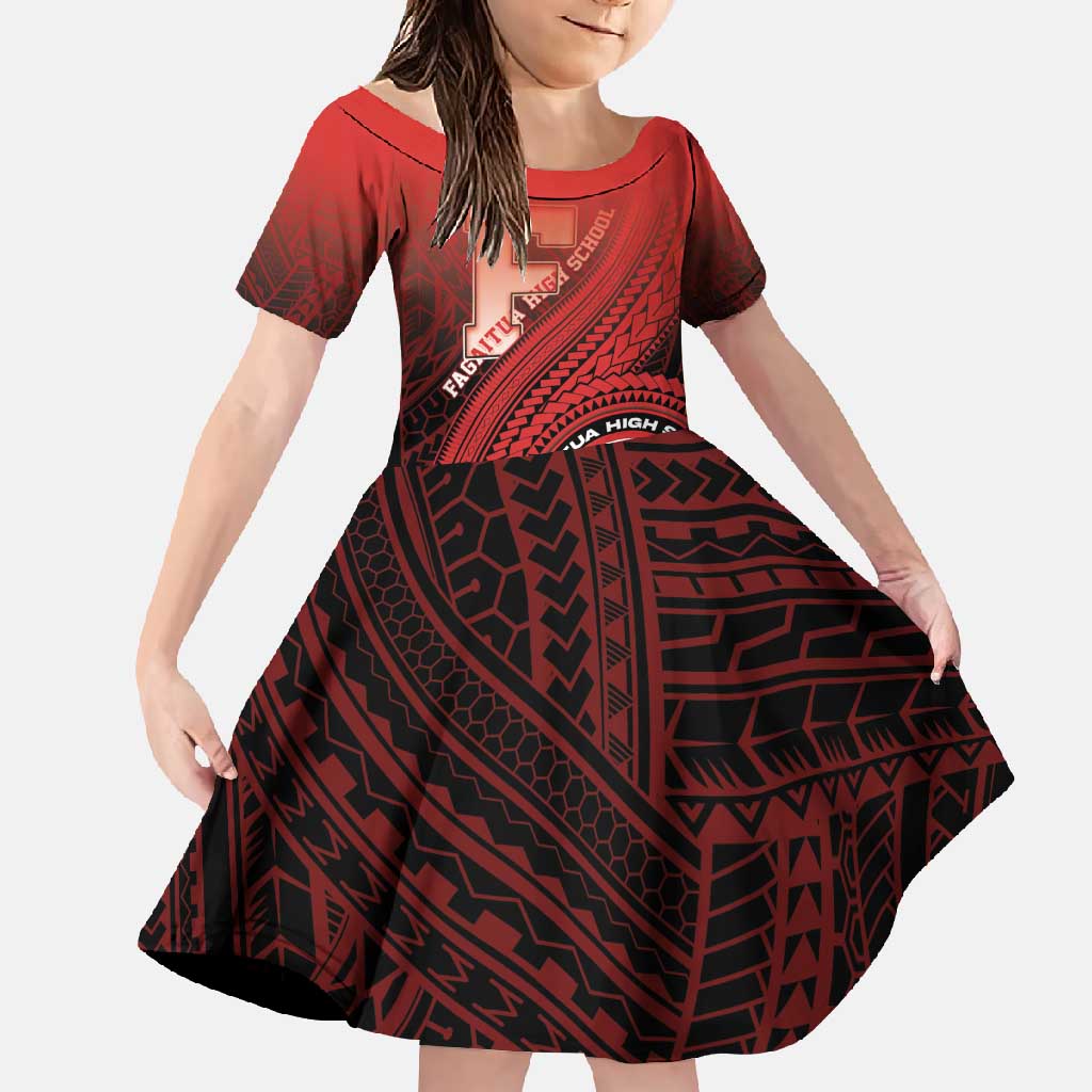 Personalized Fagaitua High School Family Matching Short Sleeve Bodycon Dress and Hawaiian Shirt Polynesian Tribal Pattern LT05 Daughter's Dress Red - Polynesian Pride
