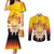 Tahiti Heiva Festival Couples Matching Mermaid Dress and Long Sleeve Button Shirt Tahitian Vahine Plumeria Flowers