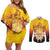 Tahiti Heiva Festival Couples Matching Off Shoulder Short Dress and Long Sleeve Button Shirt Tahitian Vahine Plumeria Flowers