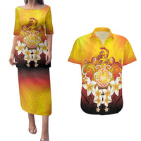 Tahiti Heiva Festival Couples Matching Puletasi and Hawaiian Shirt Tahitian Vahine Plumeria Flowers LT05 Yellow - Polynesian Pride