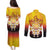 Tahiti Heiva Festival Couples Matching Puletasi and Long Sleeve Button Shirt Tahitian Vahine Plumeria Flowers