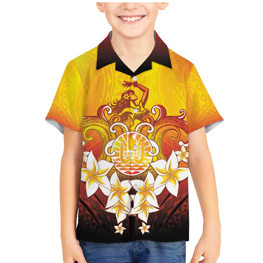 Tahiti Heiva Festival Family Matching Mermaid Dress and Hawaiian Shirt Tahitian Vahine Plumeria Flowers LT05 Son's Shirt Yellow - Polynesian Pride
