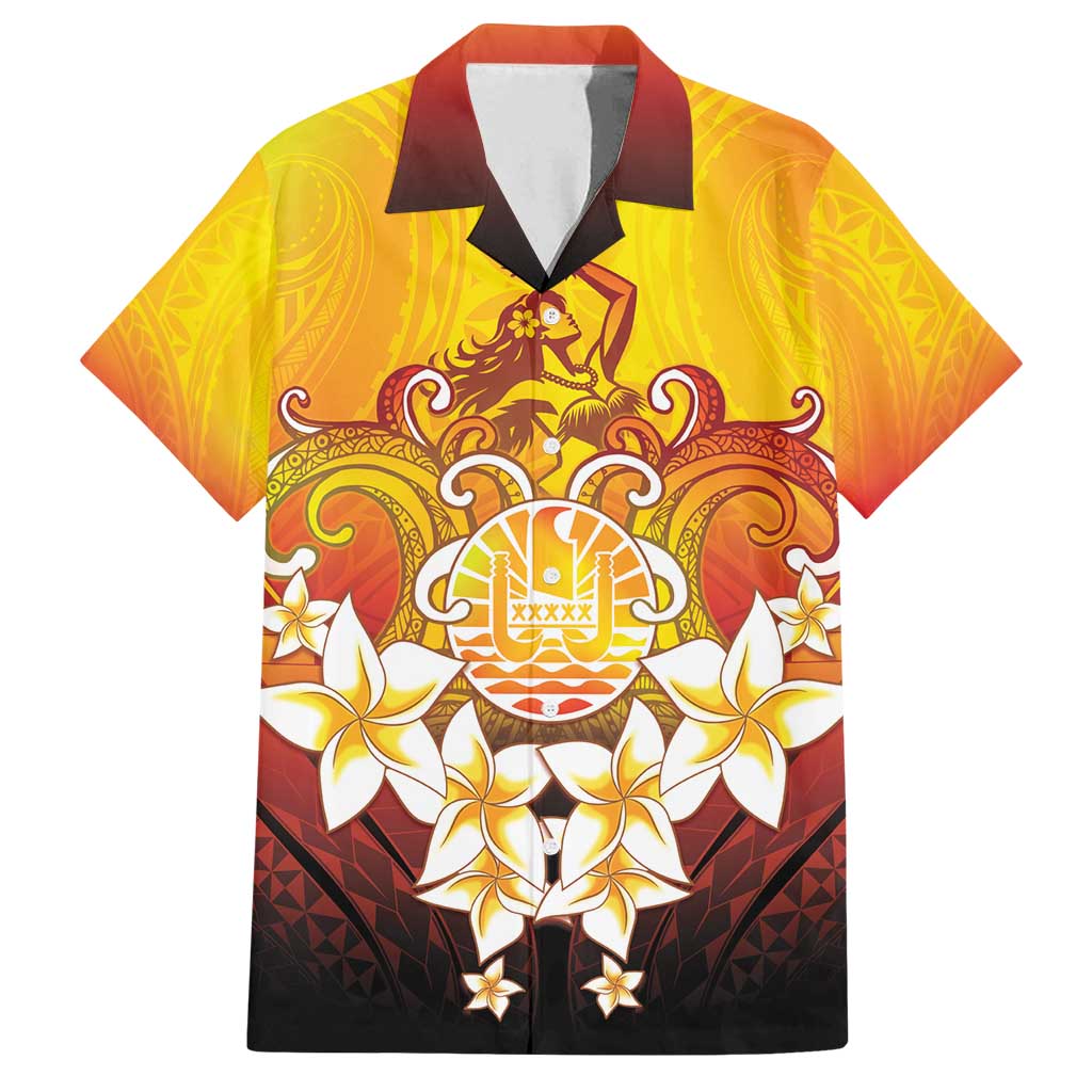 Tahiti Heiva Festival Family Matching Off Shoulder Maxi Dress and Hawaiian Shirt Tahitian Vahine Plumeria Flowers LT05 Dad's Shirt - Short Sleeve Yellow - Polynesian Pride