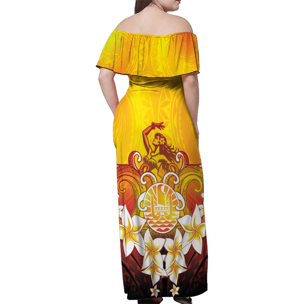 Tahiti Heiva Festival Family Matching Off Shoulder Maxi Dress and Hawaiian Shirt Tahitian Vahine Plumeria Flowers LT05 - Polynesian Pride
