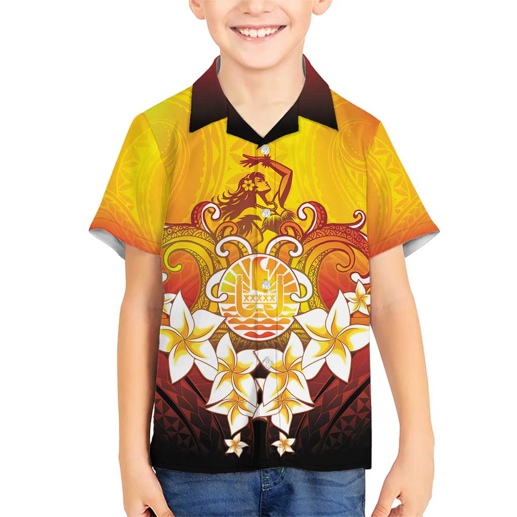 Tahiti Heiva Festival Family Matching Short Sleeve Bodycon Dress and Hawaiian Shirt Tahitian Vahine Plumeria Flowers LT05 Son's Shirt Yellow - Polynesian Pride