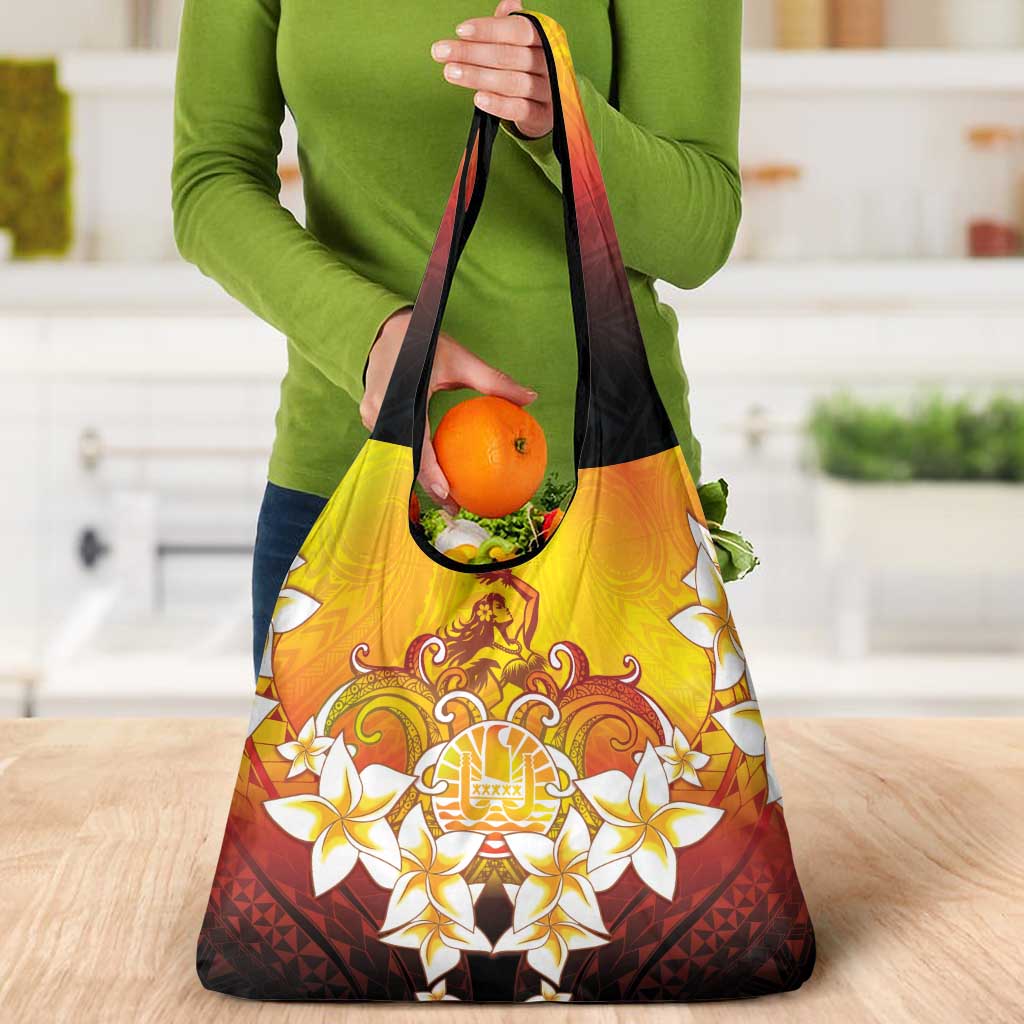 Tahiti Heiva Festival Grocery Bag Tahitian Vahine Plumeria Flowers LT05 - Polynesian Pride
