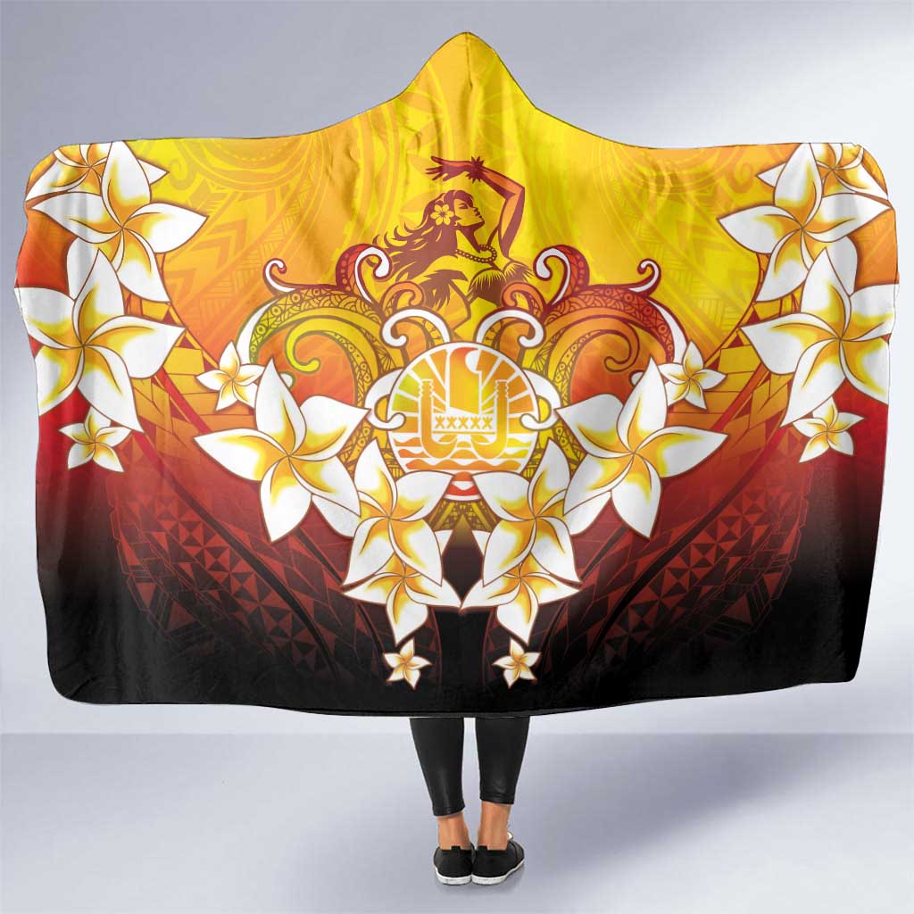 Tahiti Heiva Festival Hooded Blanket Tahitian Vahine Plumeria Flowers LT05 One Size Yellow - Polynesian Pride
