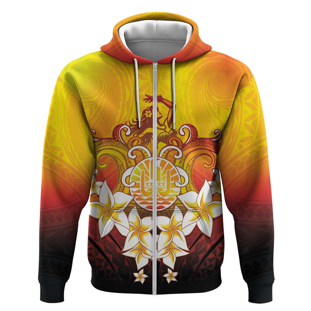 Tahiti Heiva Festival Hoodie Tahitian Vahine Plumeria Flowers LT05 Zip Hoodie Yellow - Polynesian Pride