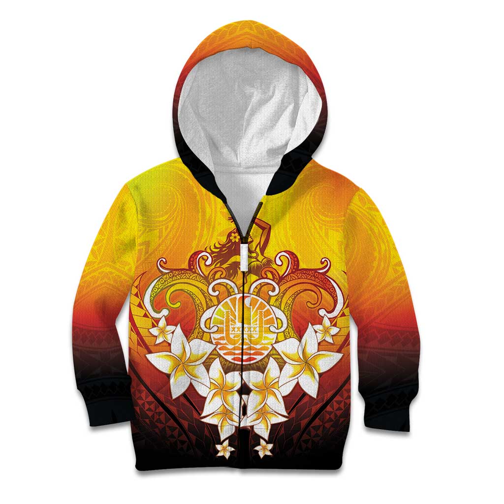 Tahiti Heiva Festival Kid Hoodie Tahitian Vahine Plumeria Flowers LT05 Zip Hoodie Yellow - Polynesian Pride