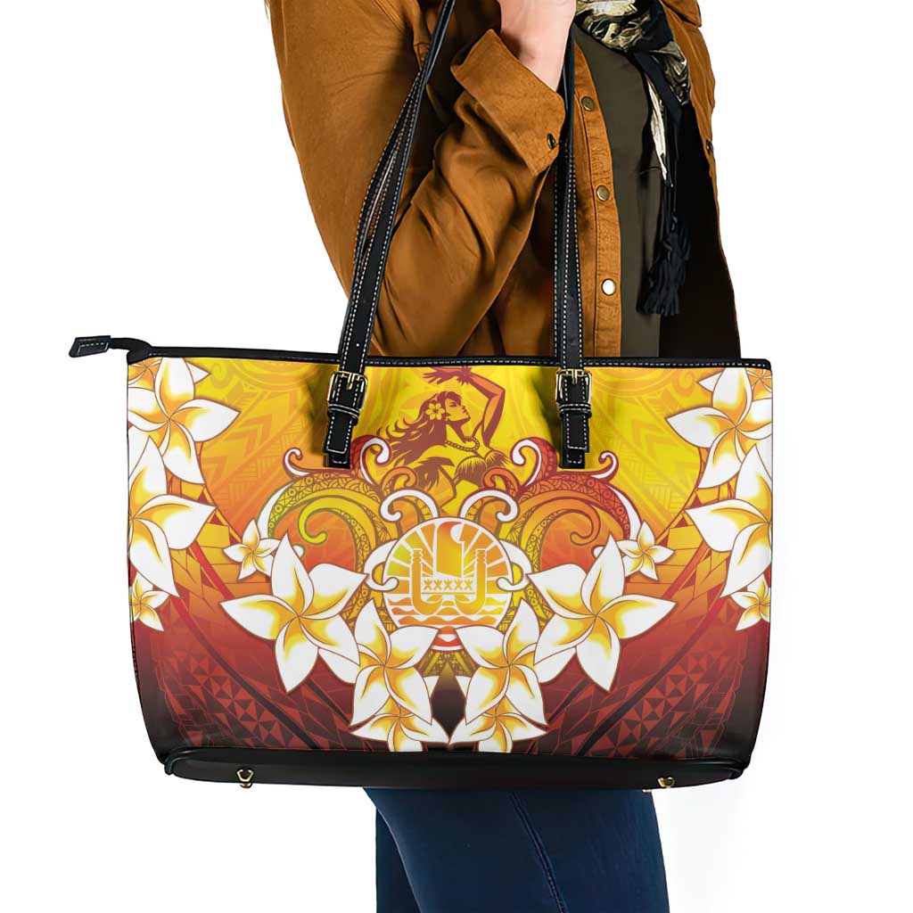 Tahiti Heiva Festival Leather Tote Bag Tahitian Vahine Plumeria Flowers LT05 - Polynesian Pride