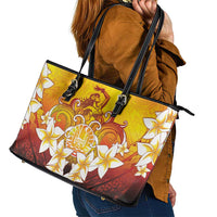 Tahiti Heiva Festival Leather Tote Bag Tahitian Vahine Plumeria Flowers LT05 - Polynesian Pride