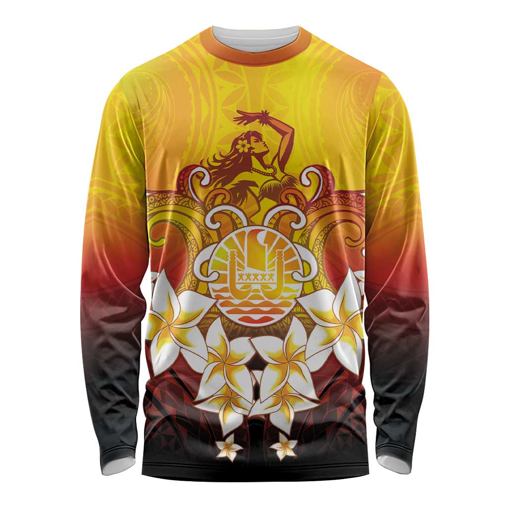 Tahiti Heiva Festival Long Sleeve Shirt Tahitian Vahine Plumeria Flowers LT05 Unisex Yellow - Polynesian Pride