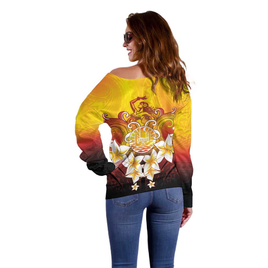 Tahiti Heiva Festival Off Shoulder Sweater Tahitian Vahine Plumeria Flowers LT05 - Polynesian Pride