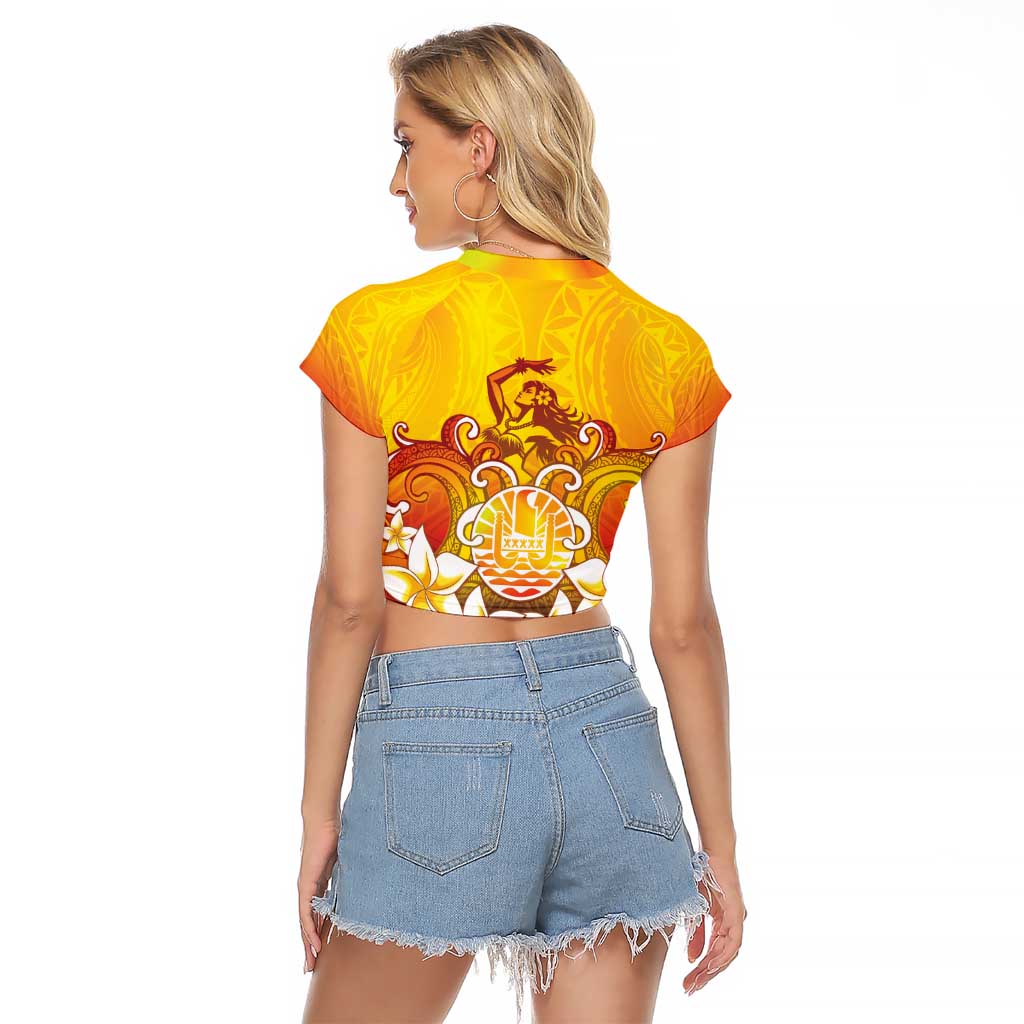 Tahiti Heiva Festival Raglan Cropped T Shirt Tahitian Vahine Plumeria Flowers LT05 - Polynesian Pride