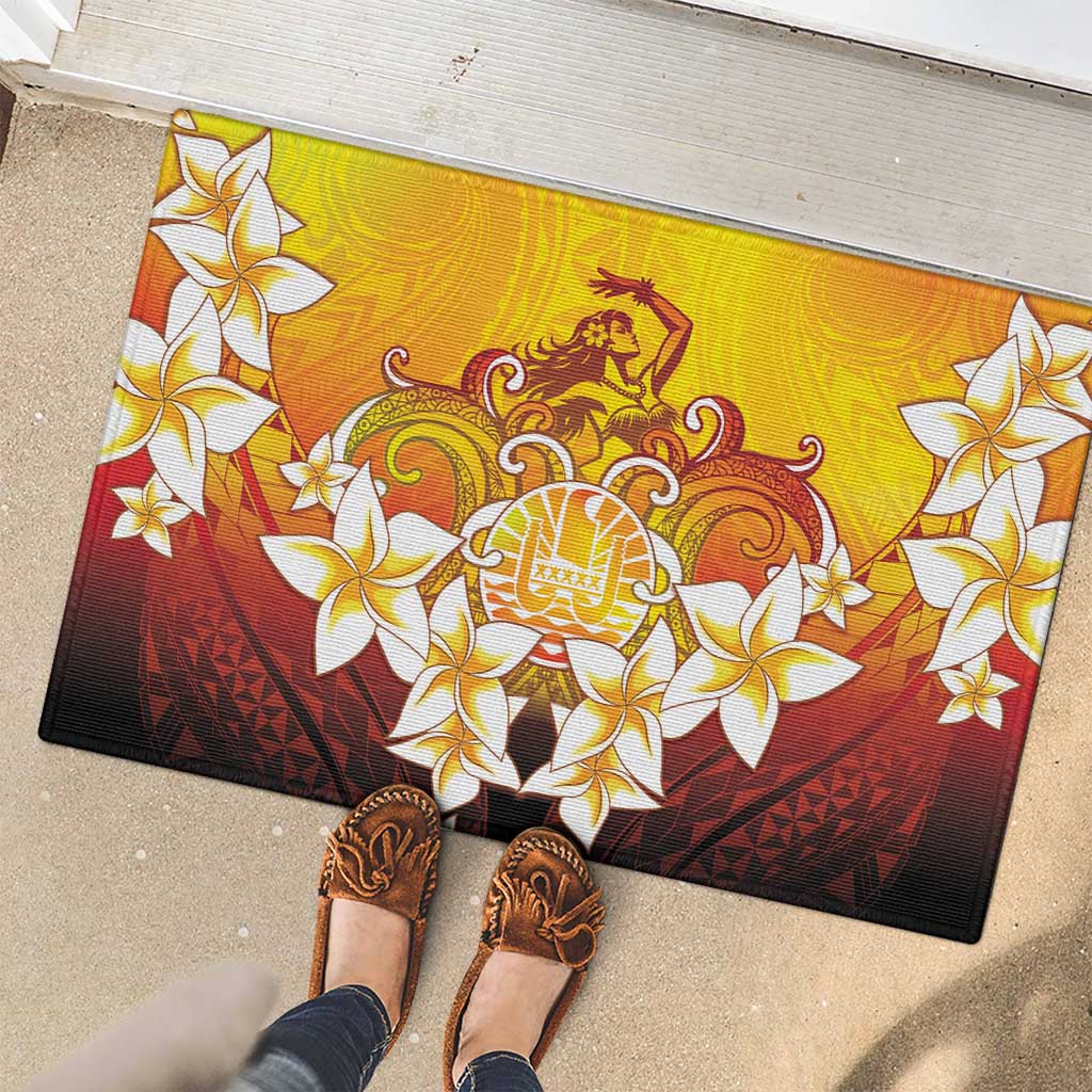 Tahiti Heiva Festival Rubber Doormat Tahitian Vahine Plumeria Flowers LT05 - Polynesian Pride
