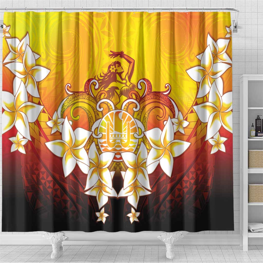 Tahiti Heiva Festival Shower Curtain Tahitian Vahine Plumeria Flowers LT05 - Polynesian Pride