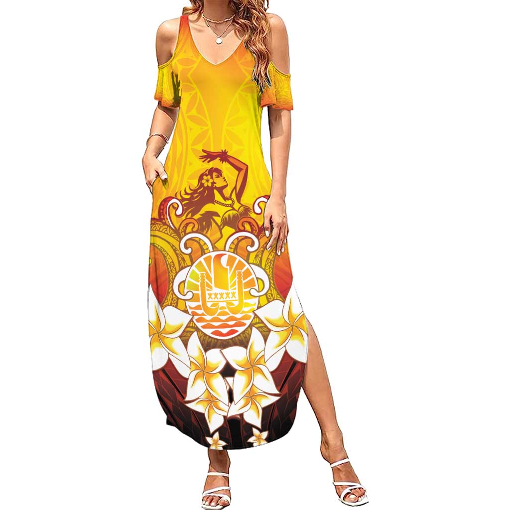 Tahiti Heiva Festival Summer Maxi Dress Tahitian Vahine Plumeria Flowers LT05 Women Yellow - Polynesian Pride