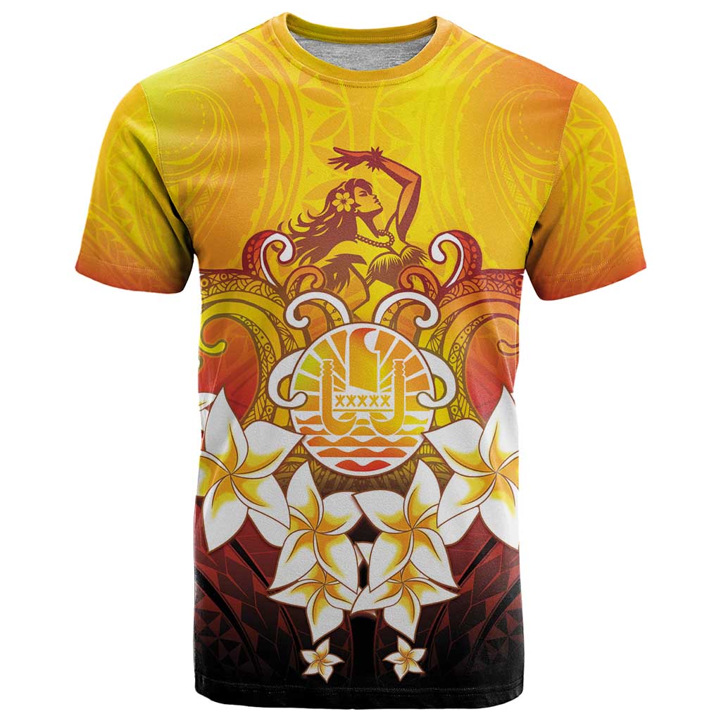 Tahiti Heiva Festival T Shirt Tahitian Vahine Plumeria Flowers