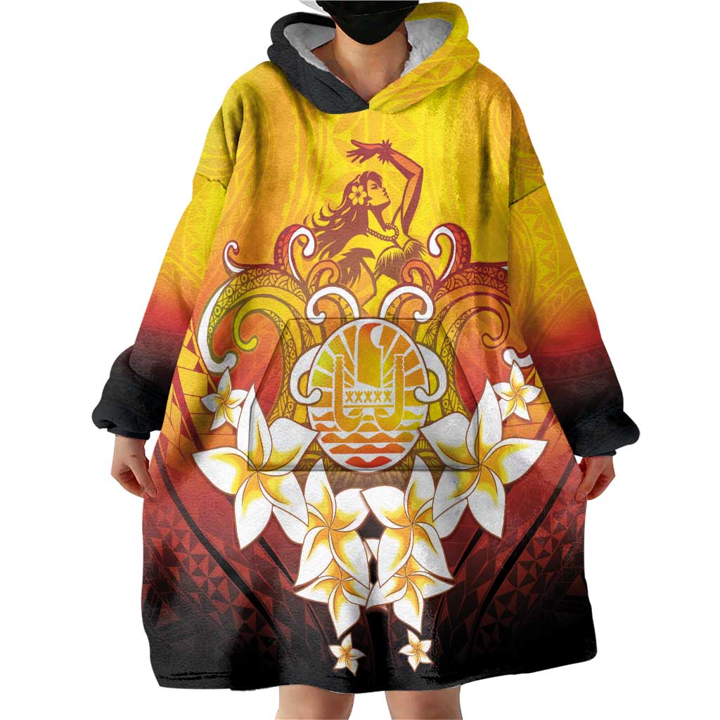 Tahiti Heiva Festival Wearable Blanket Hoodie Tahitian Vahine Plumeria Flowers LT05 - Polynesian Pride