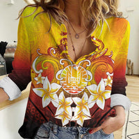 Tahiti Heiva Festival Women Casual Shirt Tahitian Vahine Plumeria Flowers LT05 Female Yellow - Polynesian Pride