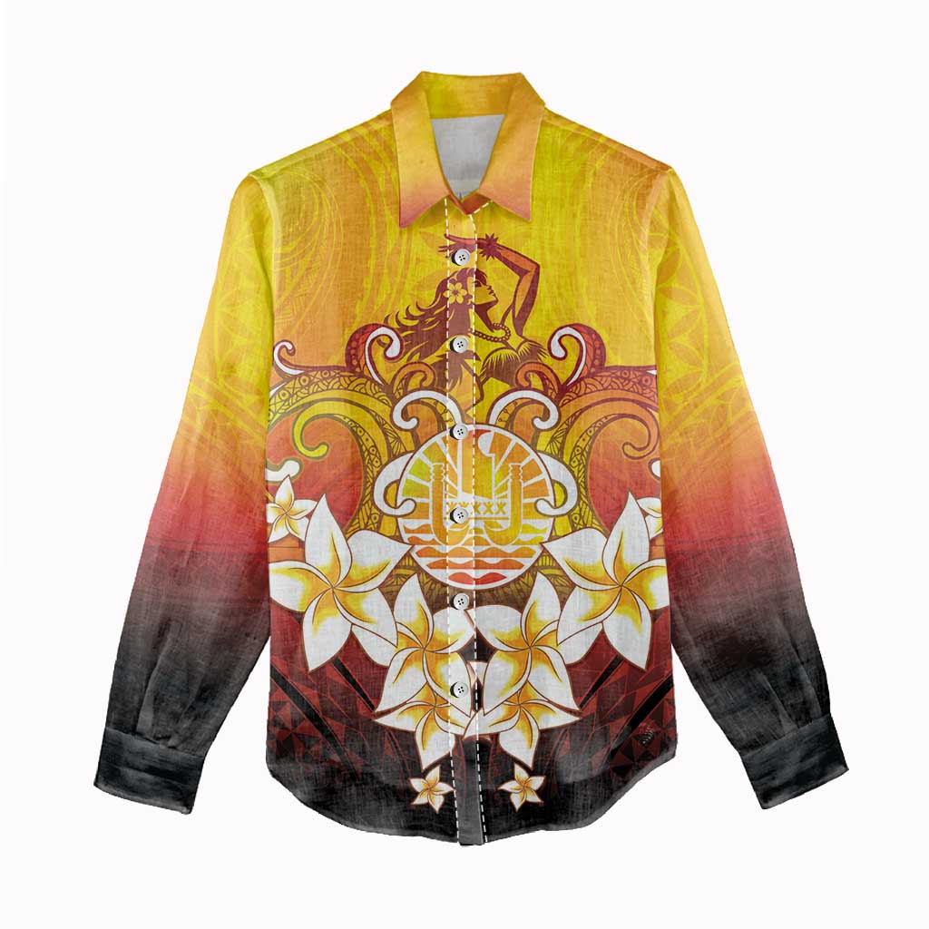 Tahiti Heiva Festival Women Casual Shirt Tahitian Vahine Plumeria Flowers LT05 - Polynesian Pride