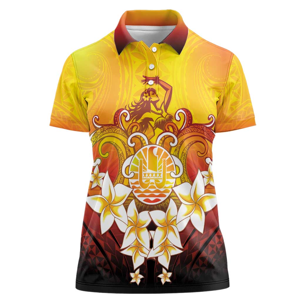 Tahiti Heiva Festival Women Polo Shirt Tahitian Vahine Plumeria Flowers LT05 Female Yellow - Polynesian Pride