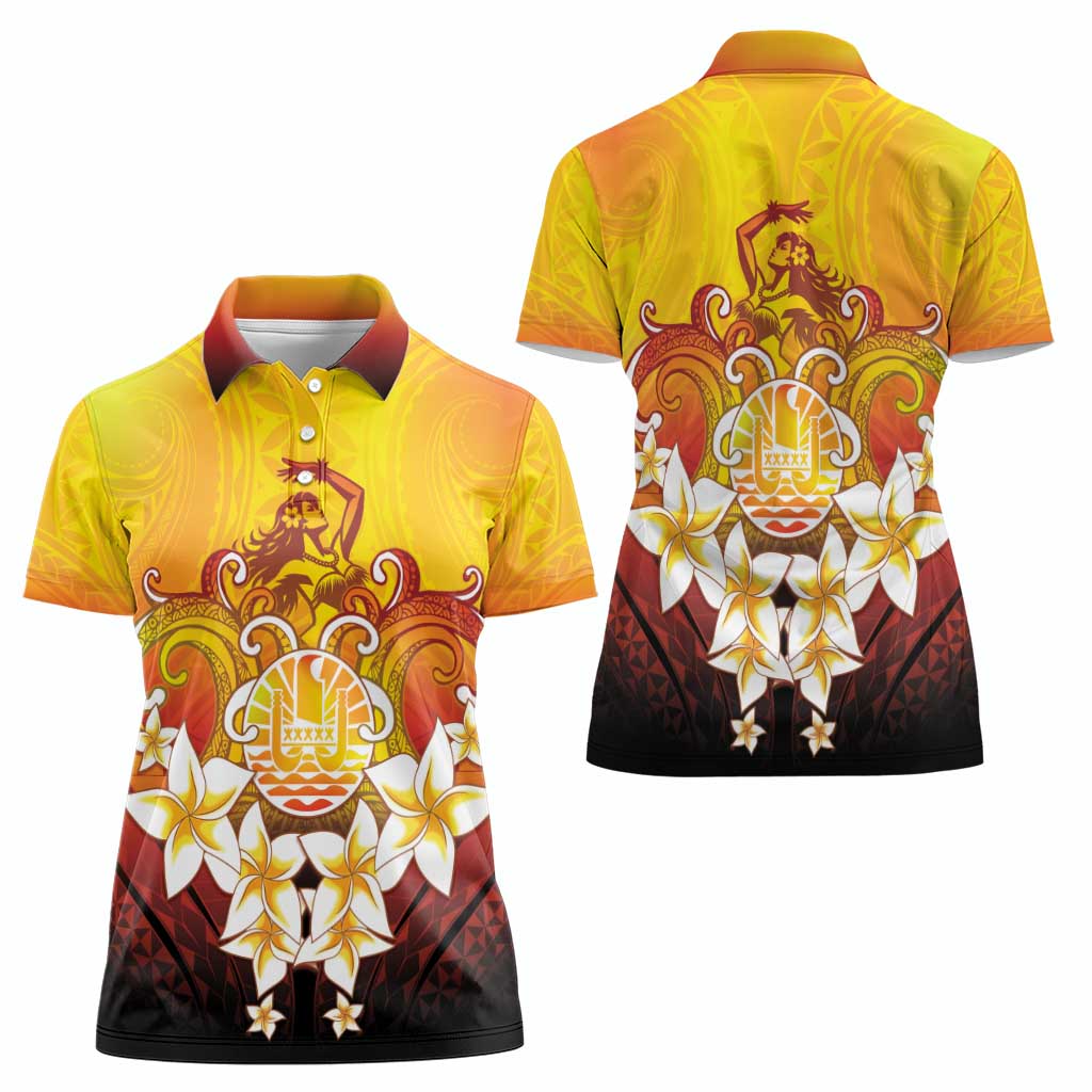 Tahiti Heiva Festival Women Polo Shirt Tahitian Vahine Plumeria Flowers LT05 - Polynesian Pride