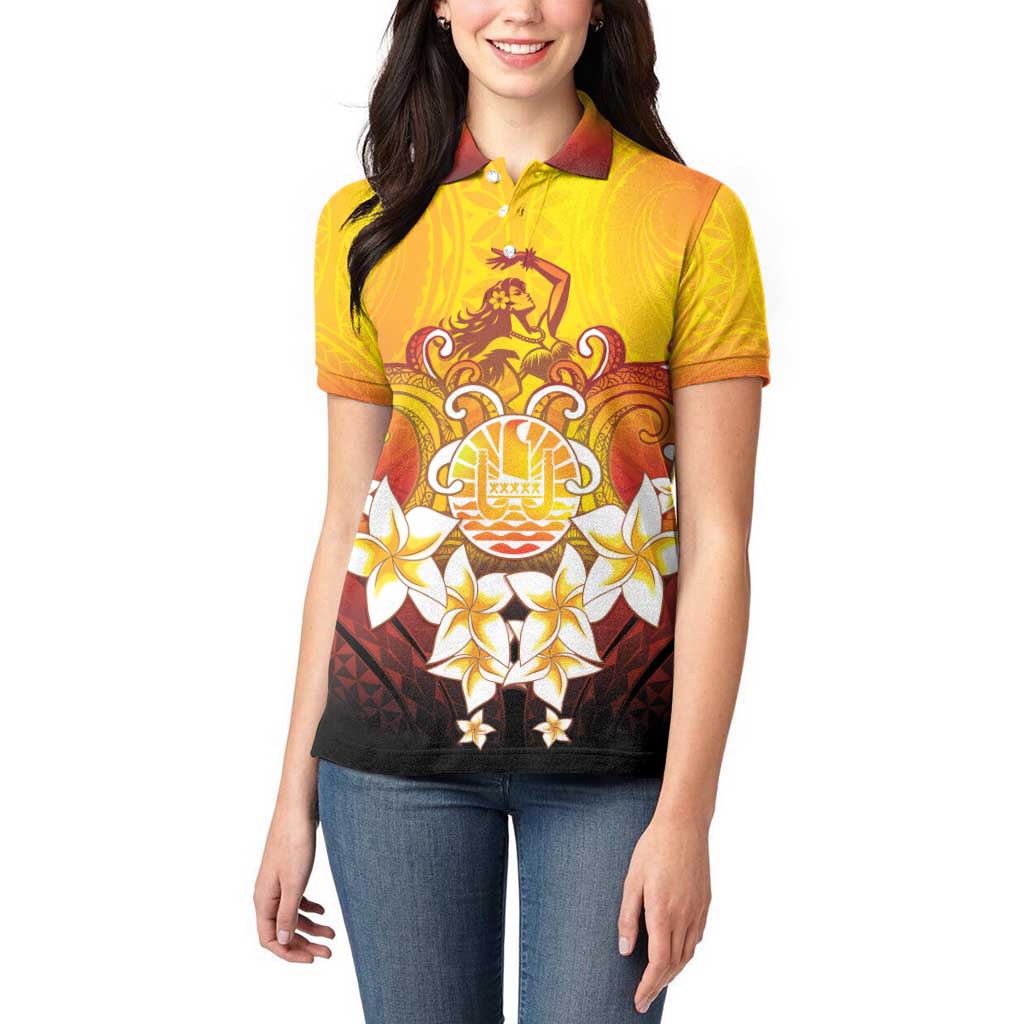 Tahiti Heiva Festival Women Polo Shirt Tahitian Vahine Plumeria Flowers LT05 - Polynesian Pride