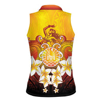 Tahiti Heiva Festival Women Sleeveless Polo Shirt Tahitian Vahine Plumeria Flowers LT05 - Polynesian Pride