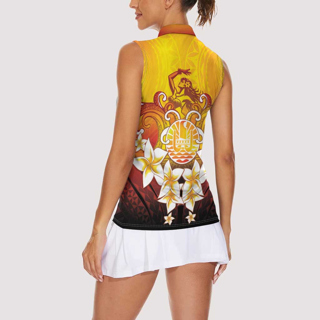 Tahiti Heiva Festival Women Sleeveless Polo Shirt Tahitian Vahine Plumeria Flowers LT05 - Polynesian Pride