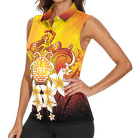 Tahiti Heiva Festival Women Sleeveless Polo Shirt Tahitian Vahine Plumeria Flowers LT05 - Polynesian Pride
