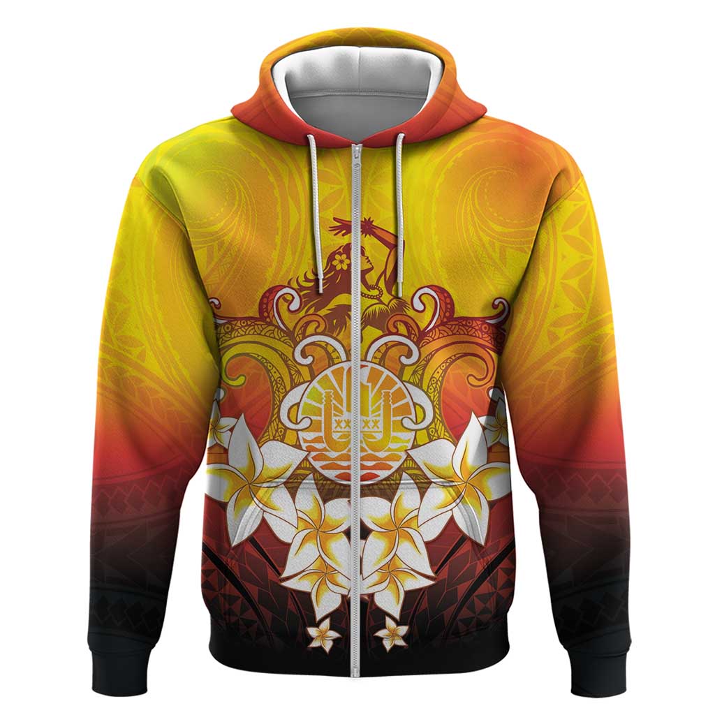 Tahiti Heiva Festival Zip Hoodie Tahitian Vahine Plumeria Flowers