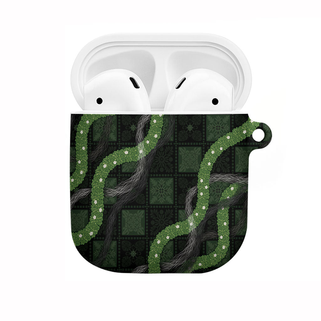 Hawaiian Quilt AirPods Case Pele Hair Hinahina Lei Black Version