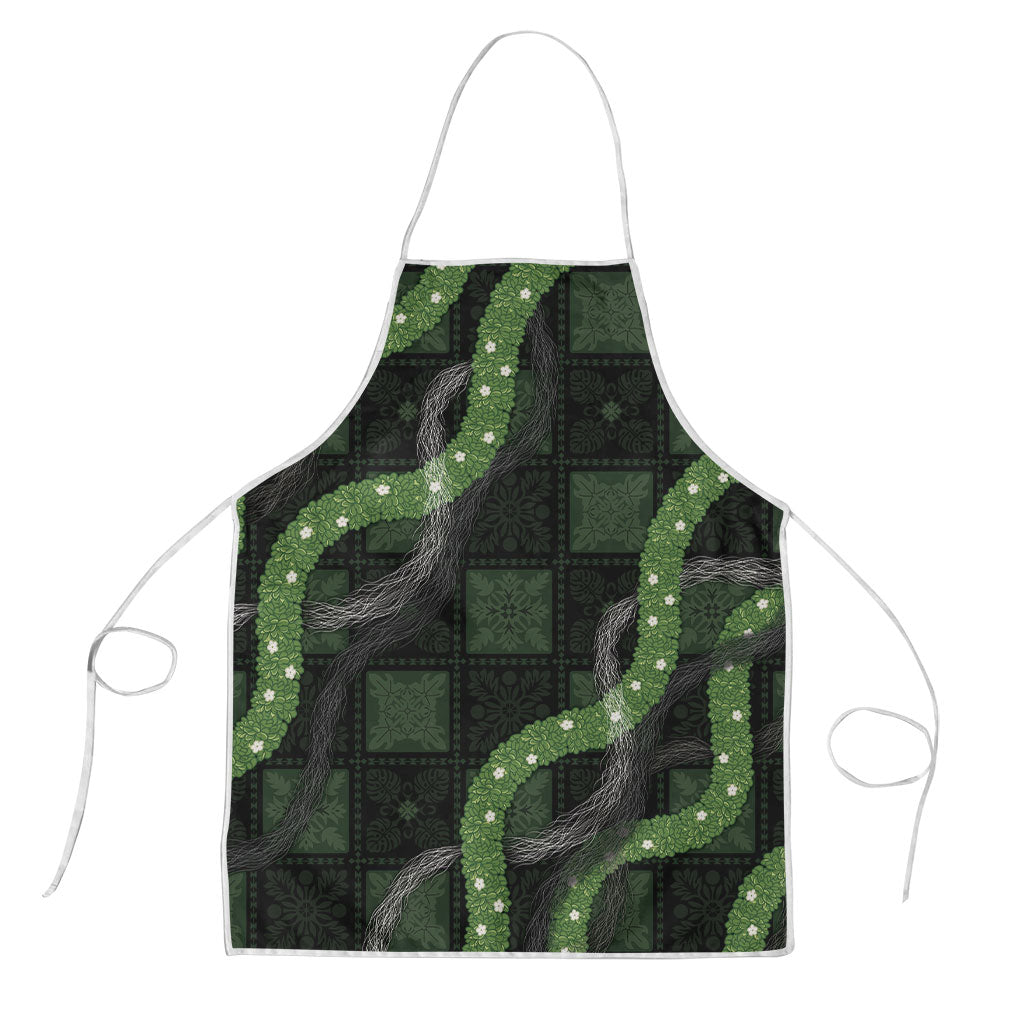 Hawaiian Quilt Apron Pele Hair Hinahina Lei Black Version