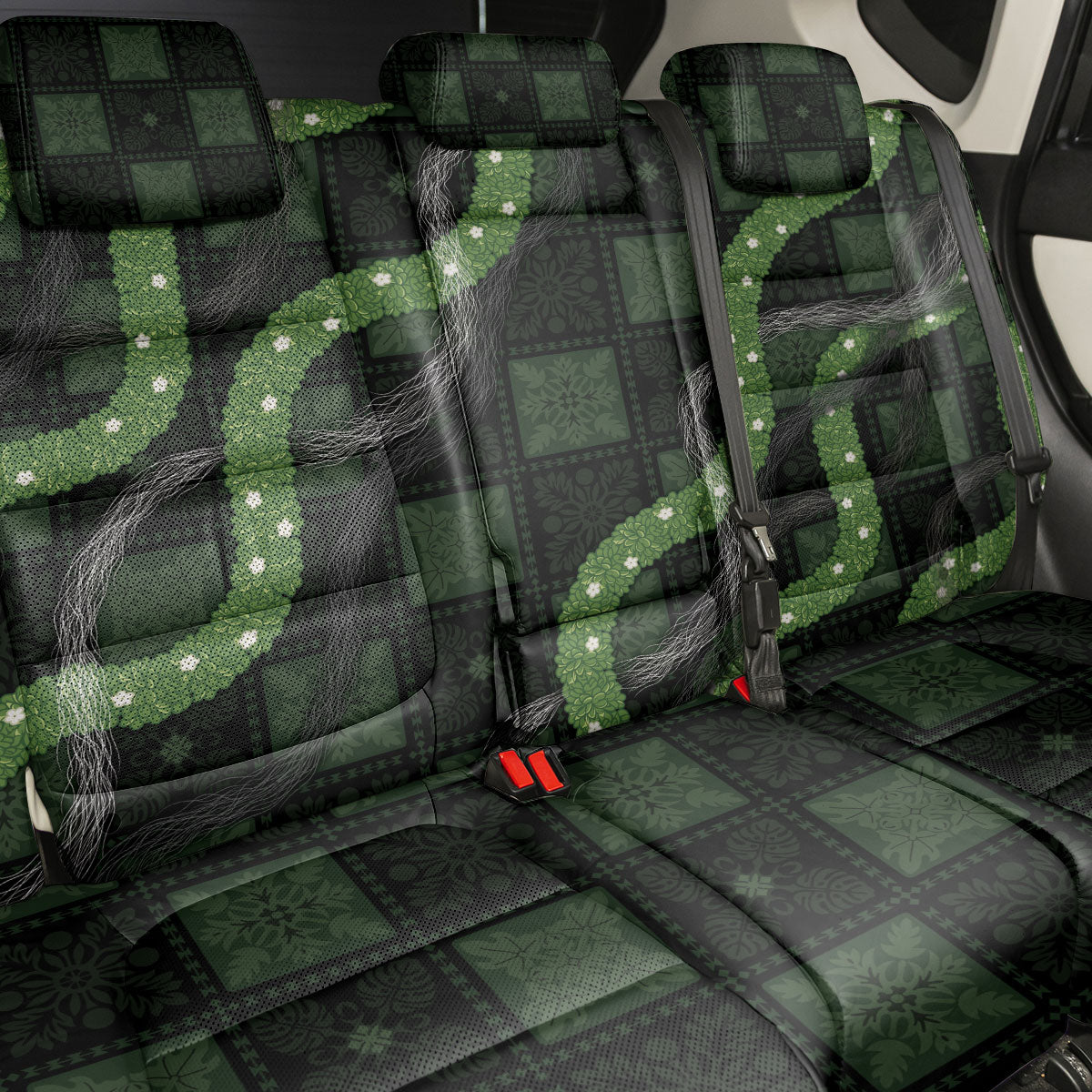 Hawaiian Quilt Back Car Seat Cover Pele Hair Hinahina Lei Black Version
