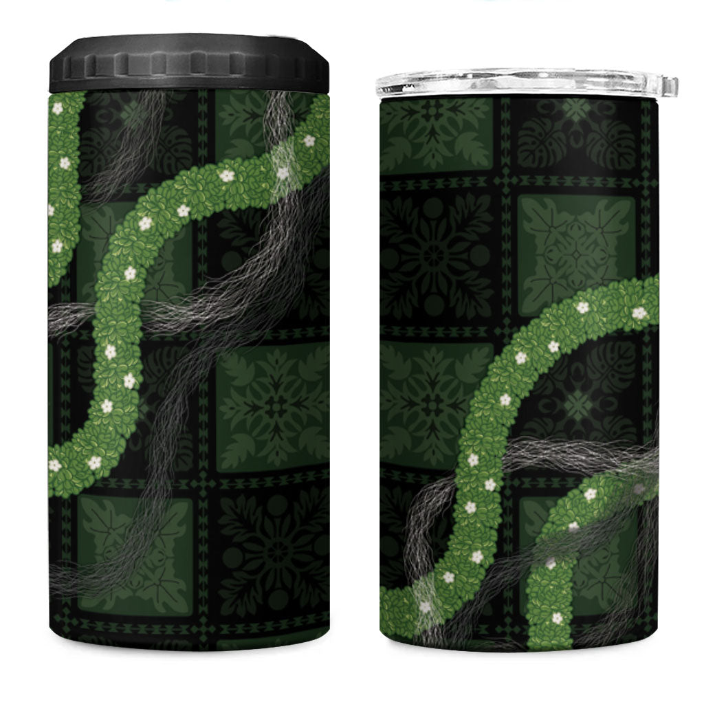 Hawaiian Quilt 4 in 1 Can Cooler Tumbler Pele Hair Hinahina Lei Black Version