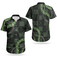 Hawaiian Quilt Couples Matching Off Shoulder Short Dress and Hawaiian Shirt Pele Hair Hinahina Lei Black Version LT05 - Polynesian Pride