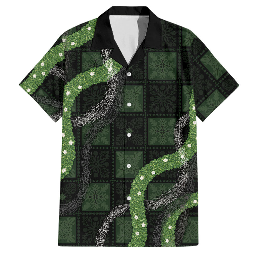 Hawaiian Quilt Family Matching Off The Shoulder Long Sleeve Dress and Hawaiian Shirt Pele Hair Hinahina Lei Black Version LT05 Dad's Shirt - Short Sleeve Black - Polynesian Pride