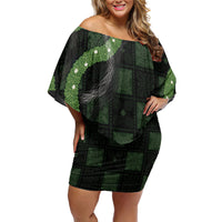 Hawaiian Quilt Family Matching Off Shoulder Short Dress and Hawaiian Shirt Pele Hair Hinahina Lei Black Version LT05 Mom's Dress Black - Polynesian Pride
